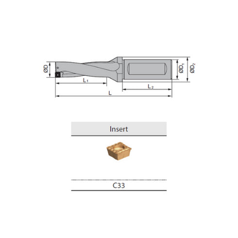 Indexable Drills 3xD with Coolant, ZSD03 Dimensions